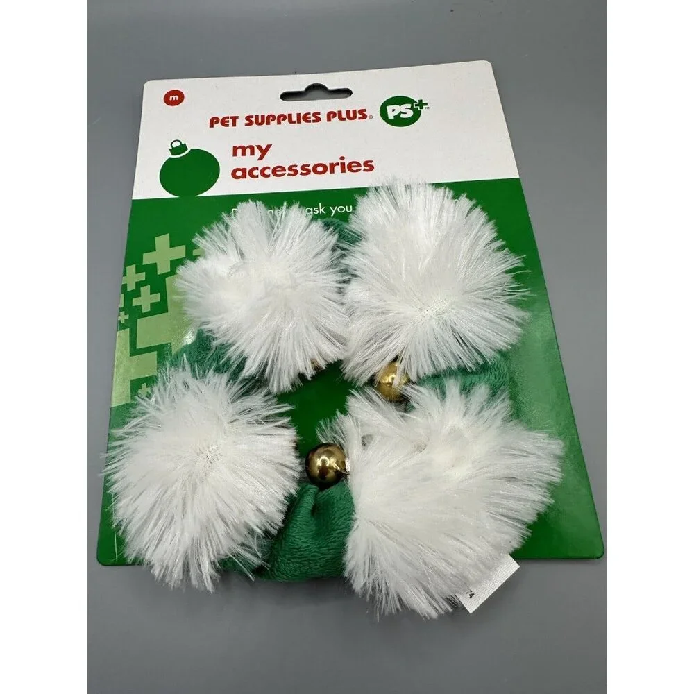 2013 Pet Supplies Plus Christmas‎ Dog Collar Cover 4 Bells NWT Green White Med.